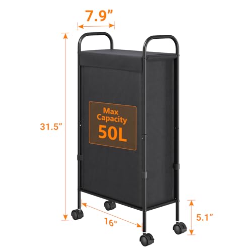 ELYKEN Slim Laundry Hamper with Lid & Wheels, 50L Rolling Laundry - Image 4