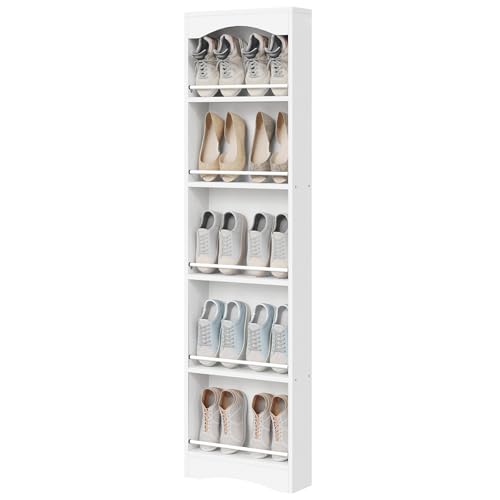 Tall Narrow Shoe Rack, Vertical Behind Door Shoe Organizer, White - Image 2