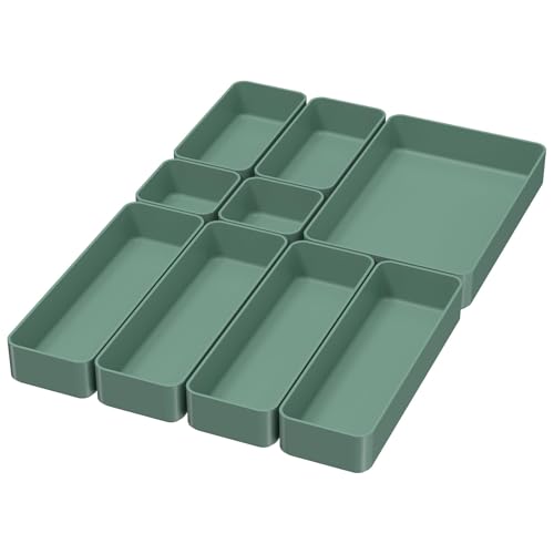 CHANCETSUI 9 Pcs Stackable Drawer Organizer Trays Set, Green - Image 2