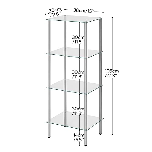 HOOBRO Glass Shelf, 4 Tier Bathroom Standing Shelf Unit - Image 4