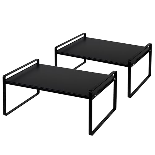 Nxconsu Stackable Cabinet Shelf Organizer 2 Pack, Wide Black - Image 2