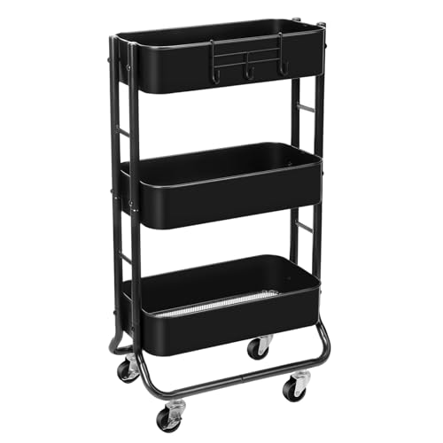 MAX Houser Slim 3-Tier Rolling Utility Cart with Extra Hook - Image 2