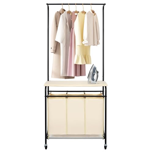 MYOYAY 3 Section Laundry Sorter with Garment Hanging Bar - Image 2