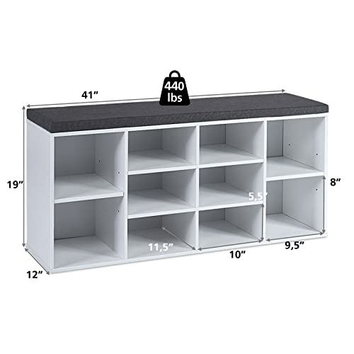 GIANTEX Shoe Storage Bench with Cushion, Entryway Shoe Rack Bench - Image 4