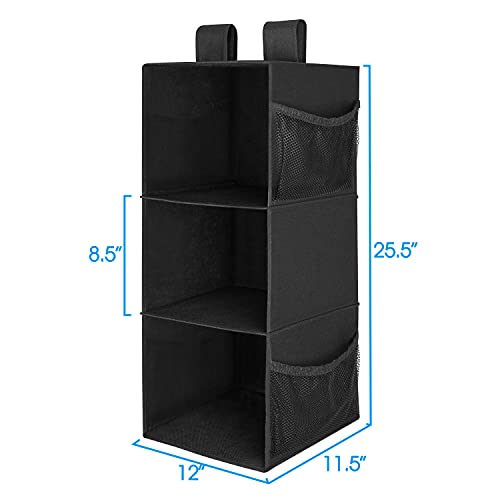 2 Pack 3 Shelf Hanging Closet Organizer with 2 Velcro, Black - Image 4