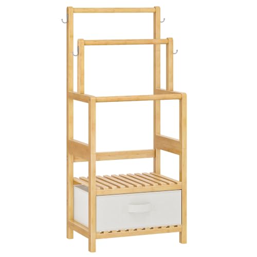 HOOBRO Freestanding Towel Rack with Fabric Drawer, Bamboo - Image 2