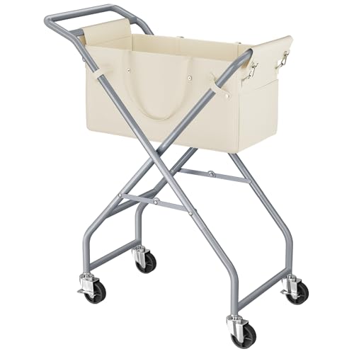 No-Bend Laundry Cart Rolling Hamper with Locking Wheels & - Image 2