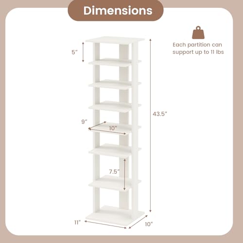 Tangkula 8-Tier Vertical Shoe Rack, Holds 7 Pairs, White - Image 3