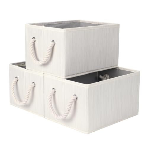 StorageWorks Closet Storage Bins with Rope Handles, Ivory White - Image 2