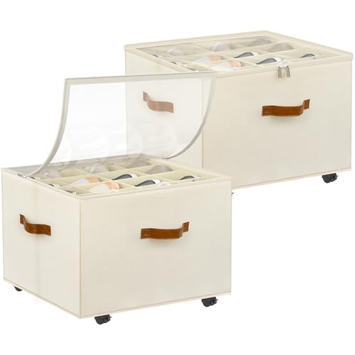 Foyego 2 Pack Shoe Organizer for Closet, Shoe Storage with Wheels - Image 2