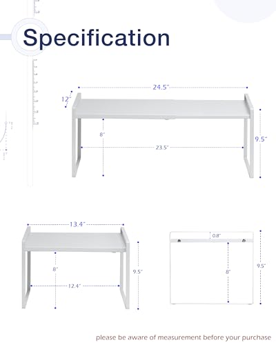 Expandable Shelf for Cabinets, Cabinet Shelf Riser, 12" White - Image 4