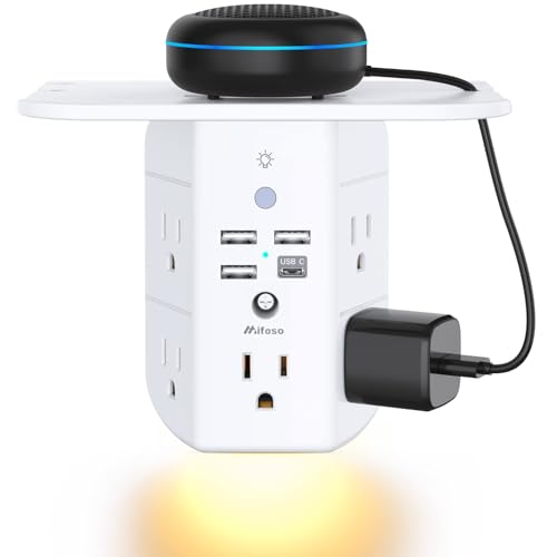 Mifaso Outlet Extender with Shelf and Night Light, 1800J Surge - Image 2