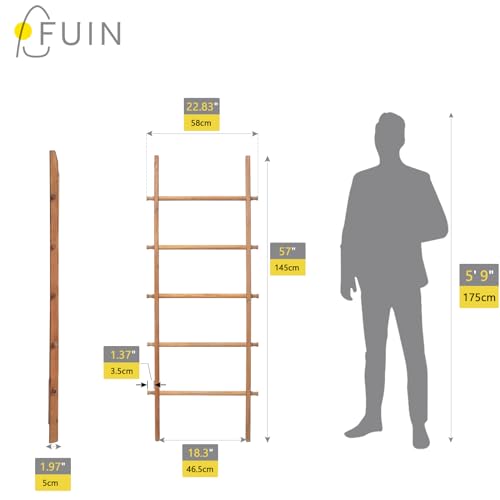 FUIN Blanket Ladder, 57in Rustic Extended Side Wood Decor Rack - Image 4