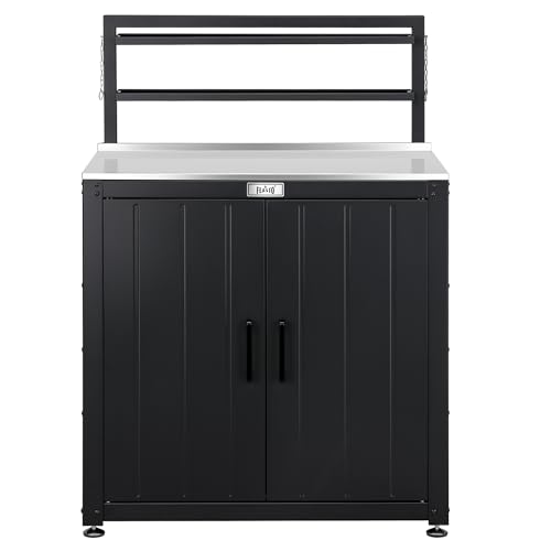 Feasto Outdoor Potting Bench Table with Storage Cabinet, Black - Image 2
