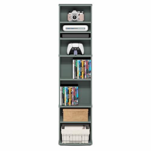 Furinno Jaya DVD Shelf, 8-Tier Tall Narrow CD Rack, Light Sage - Image 7
