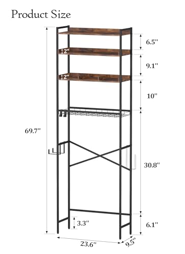 4 Tier Over The Toilet Storage Shelf with 3 | Bathroom Organizatio - Image 3