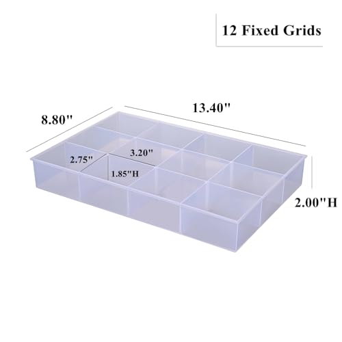 2 Pack Fixed 12 Grids Clear Plastic Organizer Sorting Tray - Image 3
