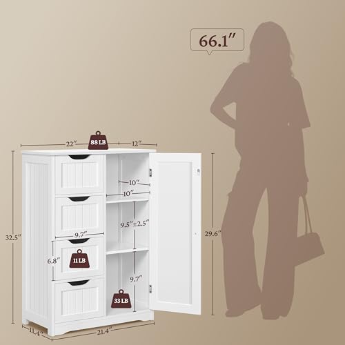 Yaheetech Small Bathroom Storage Cabinet with 4 Drawers & - Image 4