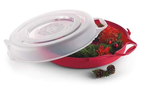 HOMZ Holiday Storage 24" Clear Plastic Wreath Container, Red - Image 7
