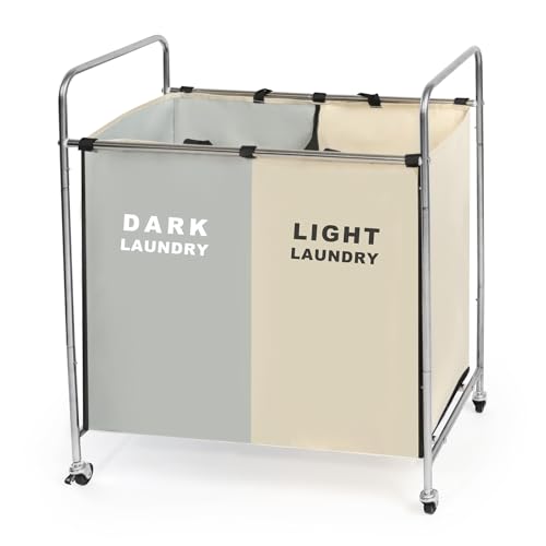2 Section Rolling Laundry Sorter Cart, Laundry Hamper with Wheels - Image 8
