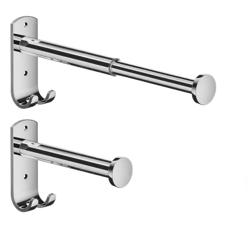 2 PACK Wall Mounted Clothes Drying Rack Pull Out Valet Rod - Image 2