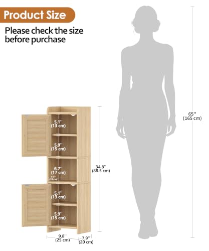 9.8''W Rattan Small Bathroom Storage Cabinet 2 Doors Oak - Image 4