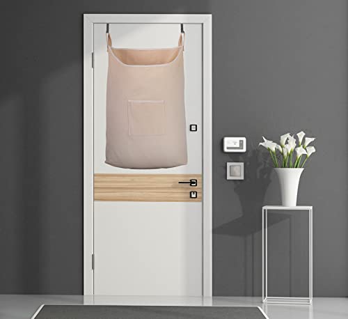 Hanging Laundry Hamper with Front Pocket, Beige, 65 Liters - Image 5