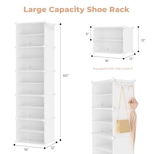Shoe Rack 10 Tier Shoe Storage Cabinet with Door 20 Pair - Image 4