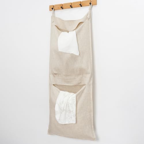 100% Linen Hanging Laundry Bag with 2 Compartments, Over the Door - Image 7