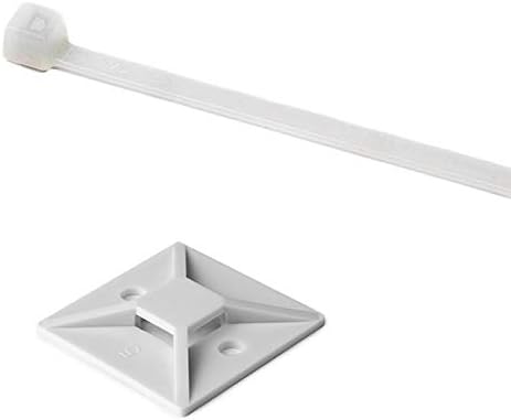 Hellermann Tyton 100 Pack Cable Tie 4" Long & Adhesive Cable Tie Mount - UL Rated 18lb Tensile Strength - White