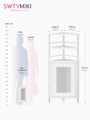 Small Corner Bathroom Cabinet - 9.84" x 31.1", White - Image 3