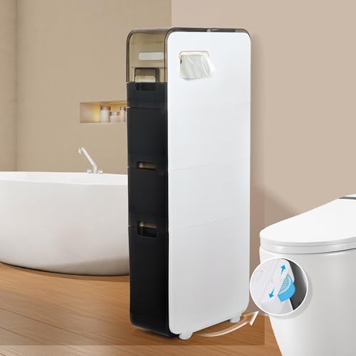 BGYMF 4-Tier Narrow Slim Bathroom Storage Cabinet,Movable,White - Image 2