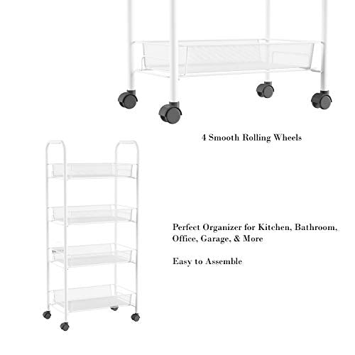 Lavish Home 4-Tiered Narrow Rolling Storage Shelves - Mobile - Image 6