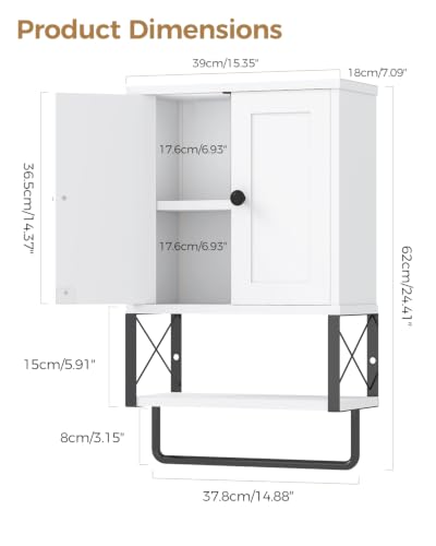 Bathroom Wall Cabinet, White Medicine Cabinet with Towel Rack - Image 4