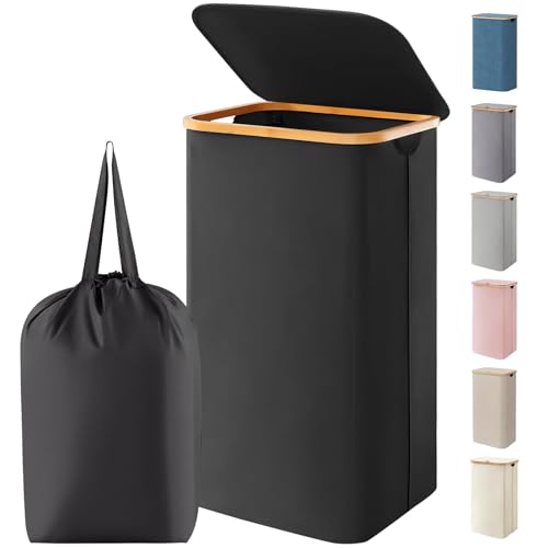 Lifewit 105L Large Laundry Basket with Lid, Removable Bags, Black - Image 2
