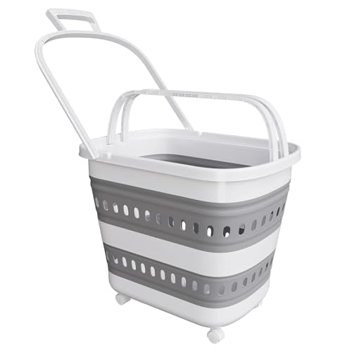 Folding Laundry Basket with Wheels Handle Collapsible - Image 2