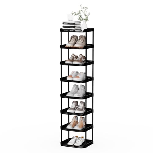 8 Tier Vertical Narrow Shoe Rack, Stackable Tall Skinny Shoerack - Image 2