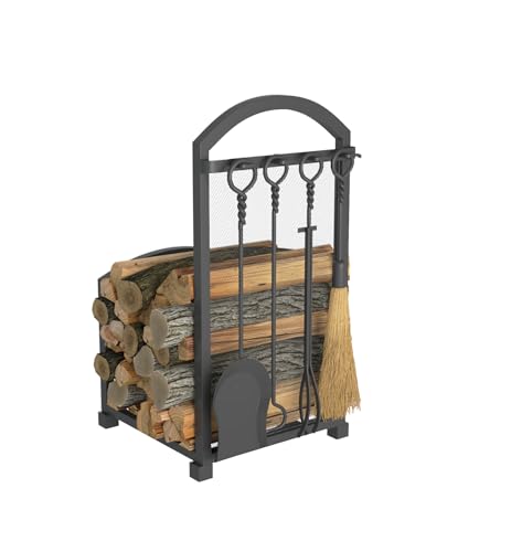 Lizh Metalwork Fireplace Log Holder with Fireplace Tools - Image 2