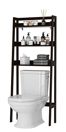 UTEX Behind Toilet Bathroom Organizer, 3-Tier Wood Ladder Shelf - Image 2