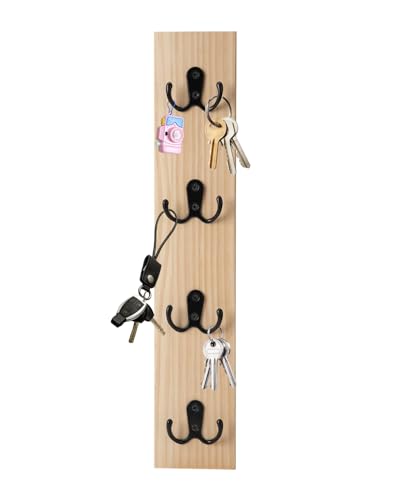 UCEC Vertical Wooden Key Rack with Hooks, Space-Saving Entry Wall - Image 2