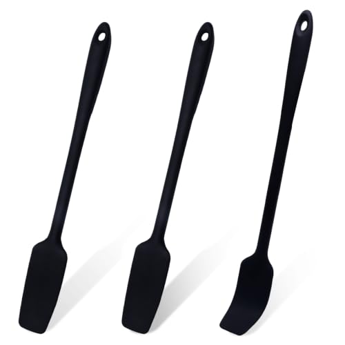 3 Pack Silicone Jar Spatulas, Long Handle, Black - Image 2
