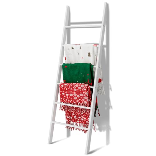 Delywh Wood Blanket Ladder, 57.5'' Rustic Towel Quilt | Garage Storage - Image 2