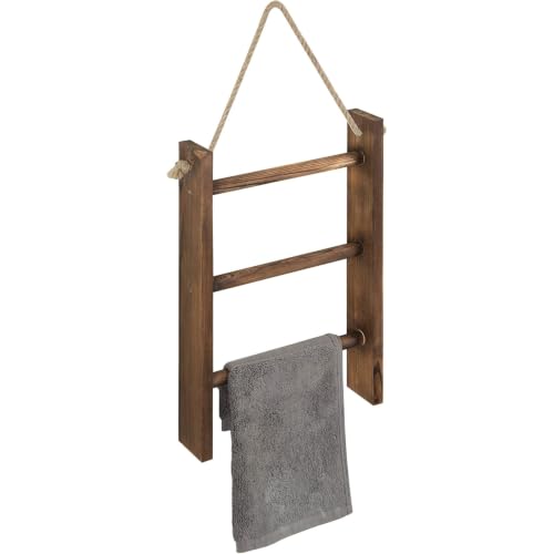 MyGift Dark Brown Wood Wall Mounted 3 Tier Hand Towel Ladder Rack - Image 2