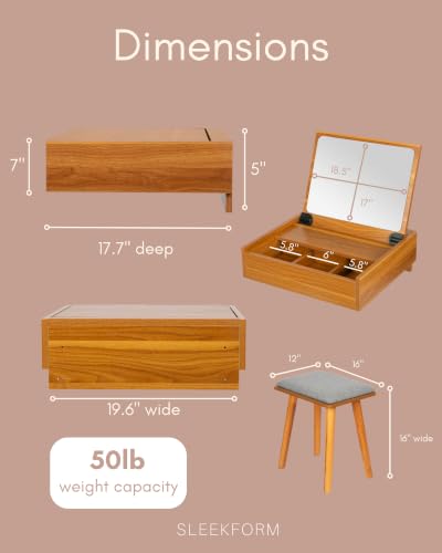 Sleekform Small Vanity Desk with Mirror & Chair, 18 x 20 Inch - Image 3
