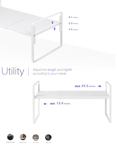 Cabinet Shelf Riser, Adjustable Cabinet Organizer, 12" Deep White - Image 6