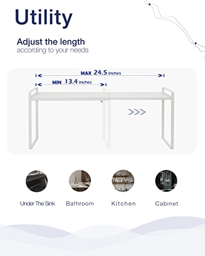 Expandable Shelf for Cabinets, Cabinet Shelf Riser, 12" White - Image 6
