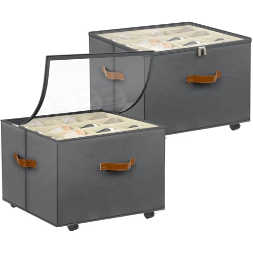 2 Pack Shoe Organizer for Closet, Shoe Storage with Wheels, Gray - Image 2