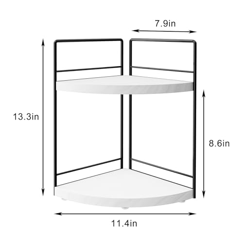 2-Tier Bathroom Corner Organizer Shelf, Wood & Metal Countertop - Image 4