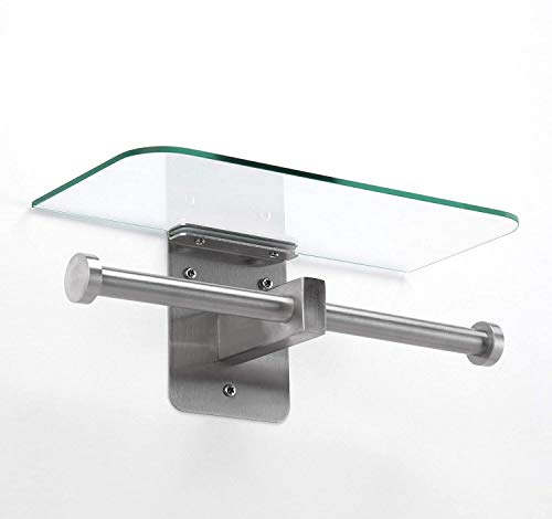 JackCubeDesign Double Toilet Paper Holder with Glass Shelf, Wall - Image 3