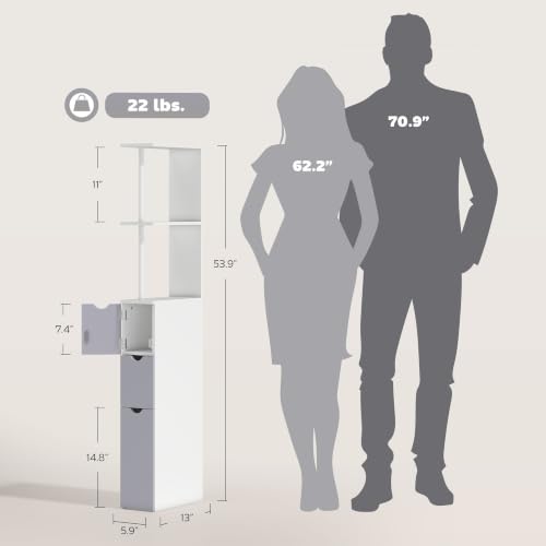 HOMCOM 54" Tall Bathroom Storage Cabinet, Freestanding - Image 4